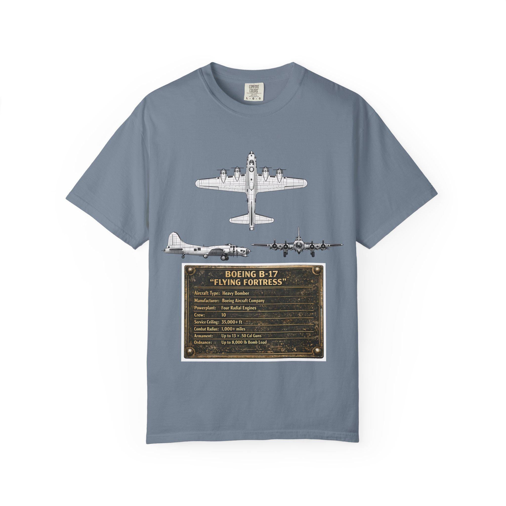 B-17 Bomber schematic Illustration T-shirt | Vintage Aviation Plane Art