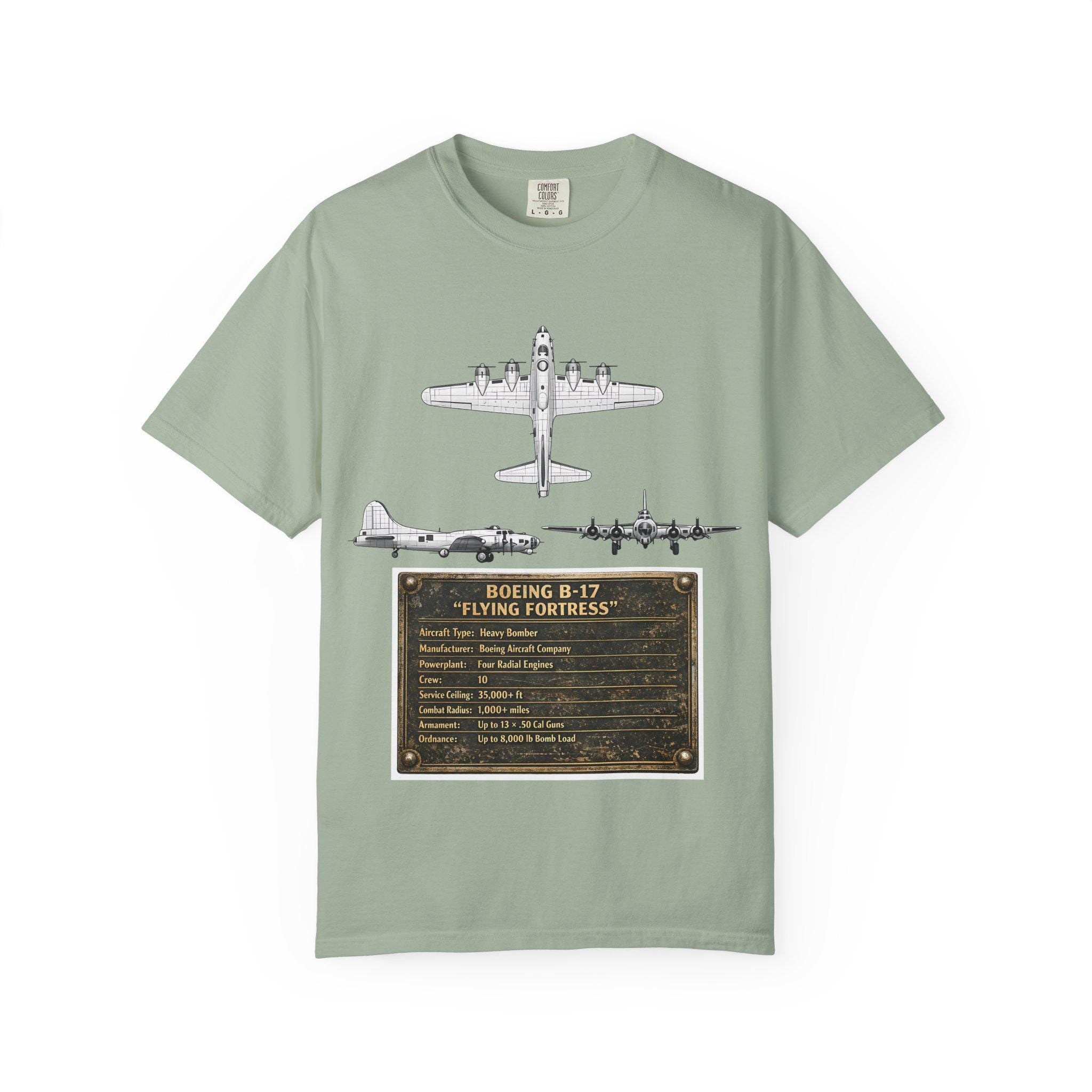 B-17 Bomber schematic Illustration T-shirt | Vintage Aviation Plane Art