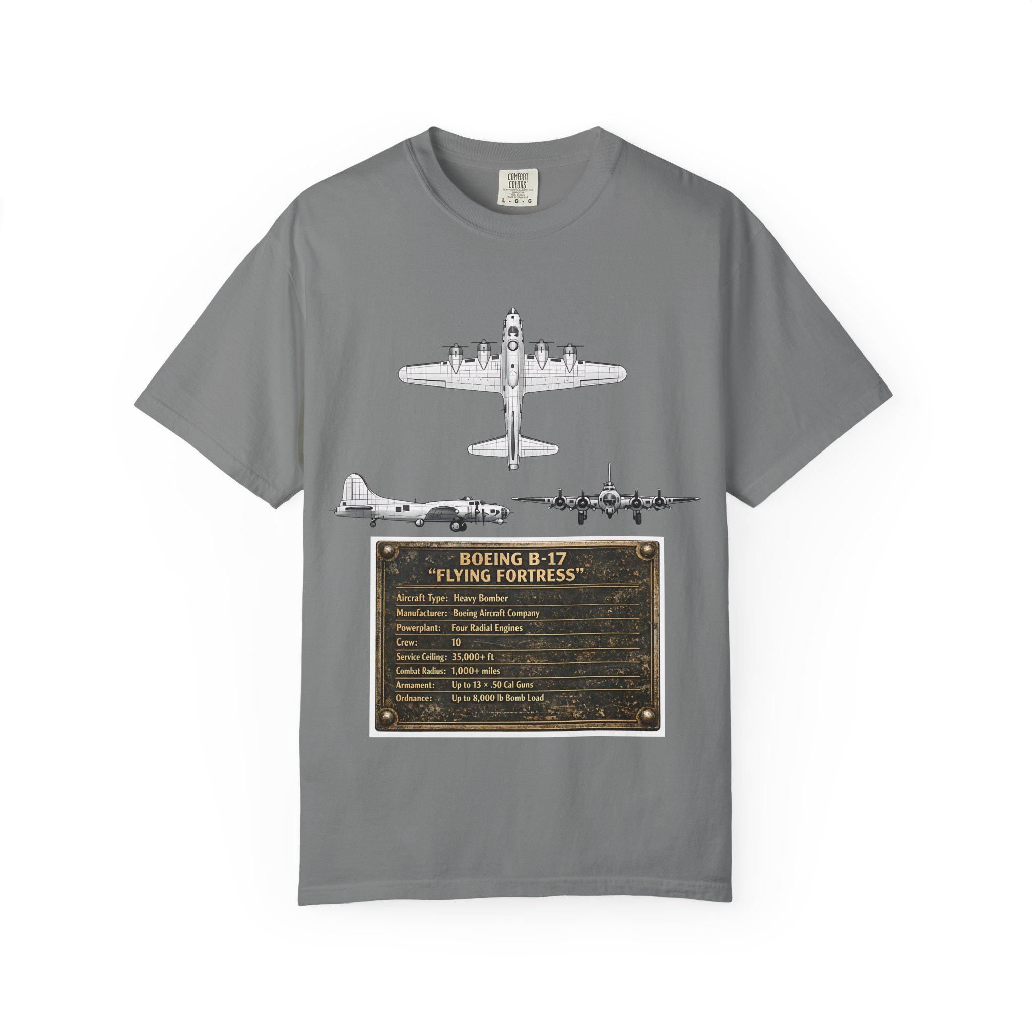 B-17 Bomber schematic Illustration T-shirt | Vintage Aviation Plane Art