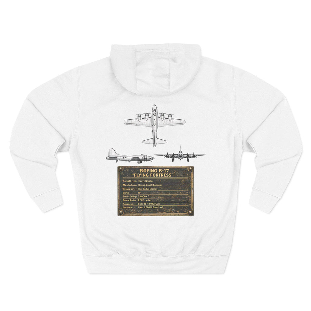 B17 Bomber Schematic Hoodie, design on back Vintage Airplane Enthusiast Pullover