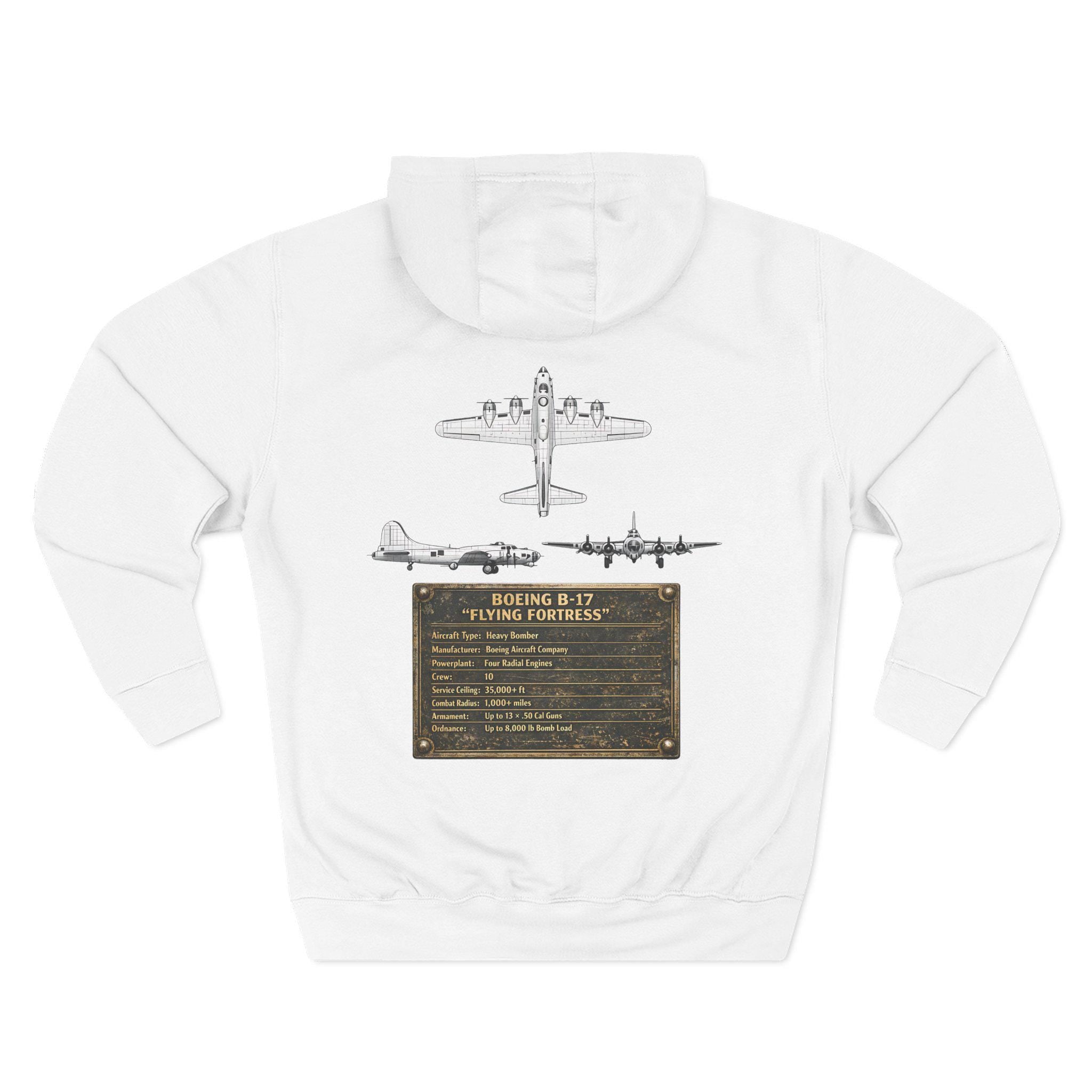 B17 Bomber Schematic Hoodie, design on back Vintage Airplane Enthusiast Pullover