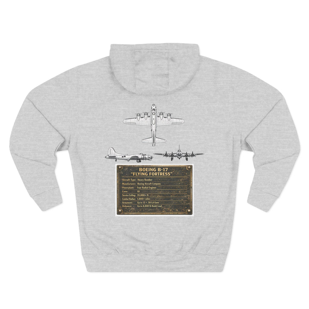 B17 Bomber Schematic Hoodie, design on back Vintage Airplane Enthusiast Pullover