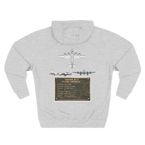 B17 Bomber Schematic Hoodie, design on back Vintage Airplane Enthusiast Pullover
