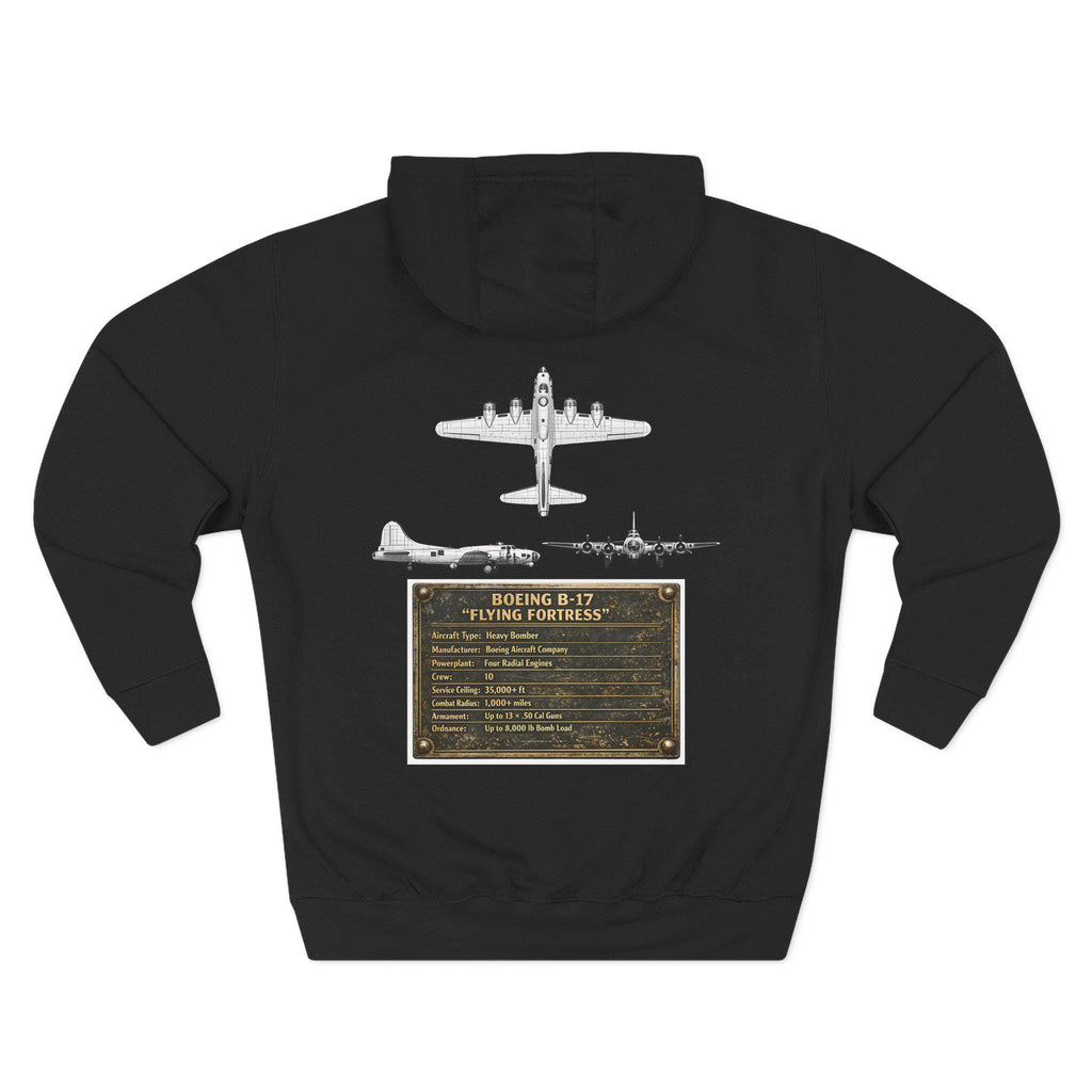 B17 Bomber Schematic Hoodie, design on back Vintage Airplane Enthusiast Pullover