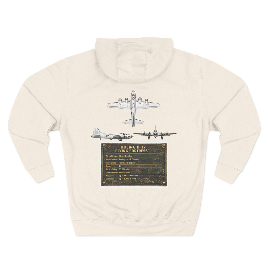 B17 Bomber Schematic Hoodie, design on back Vintage Airplane Enthusiast Pullover