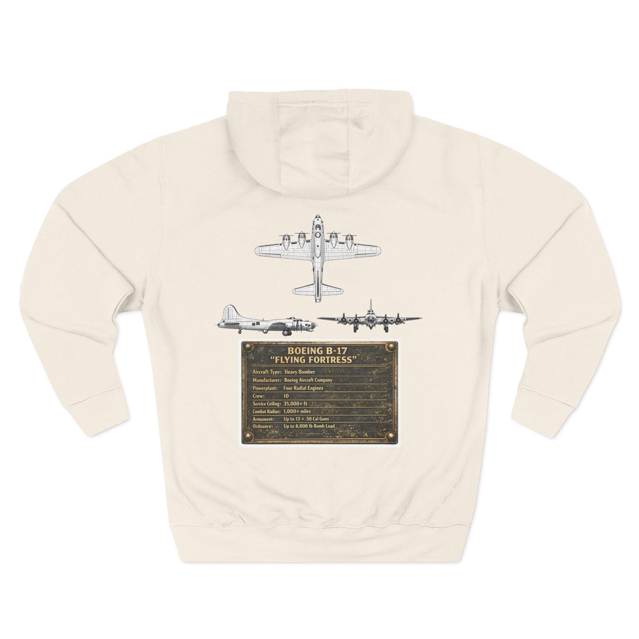 B17 Bomber Schematic Hoodie, design on back Vintage Airplane Enthusiast Pullover