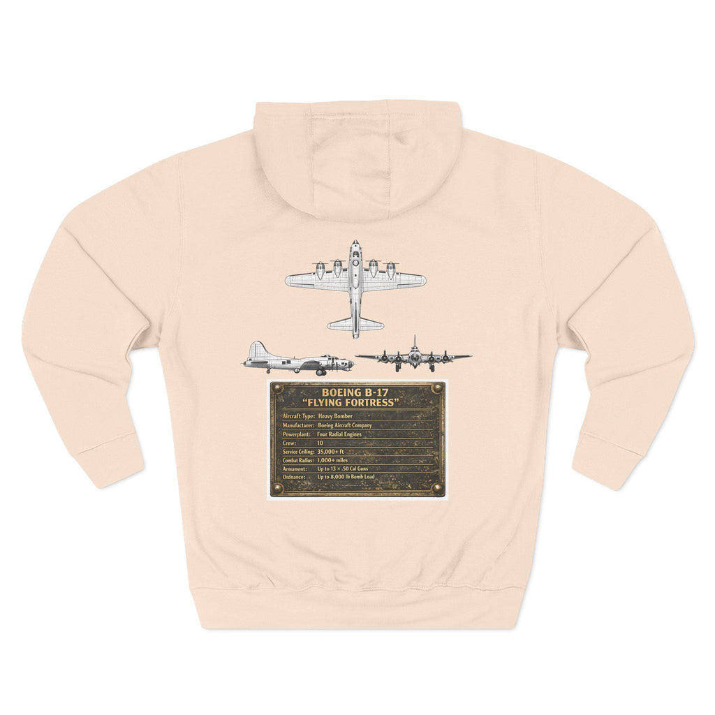 B17 Bomber Schematic Hoodie, design on back Vintage Airplane Enthusiast Pullover