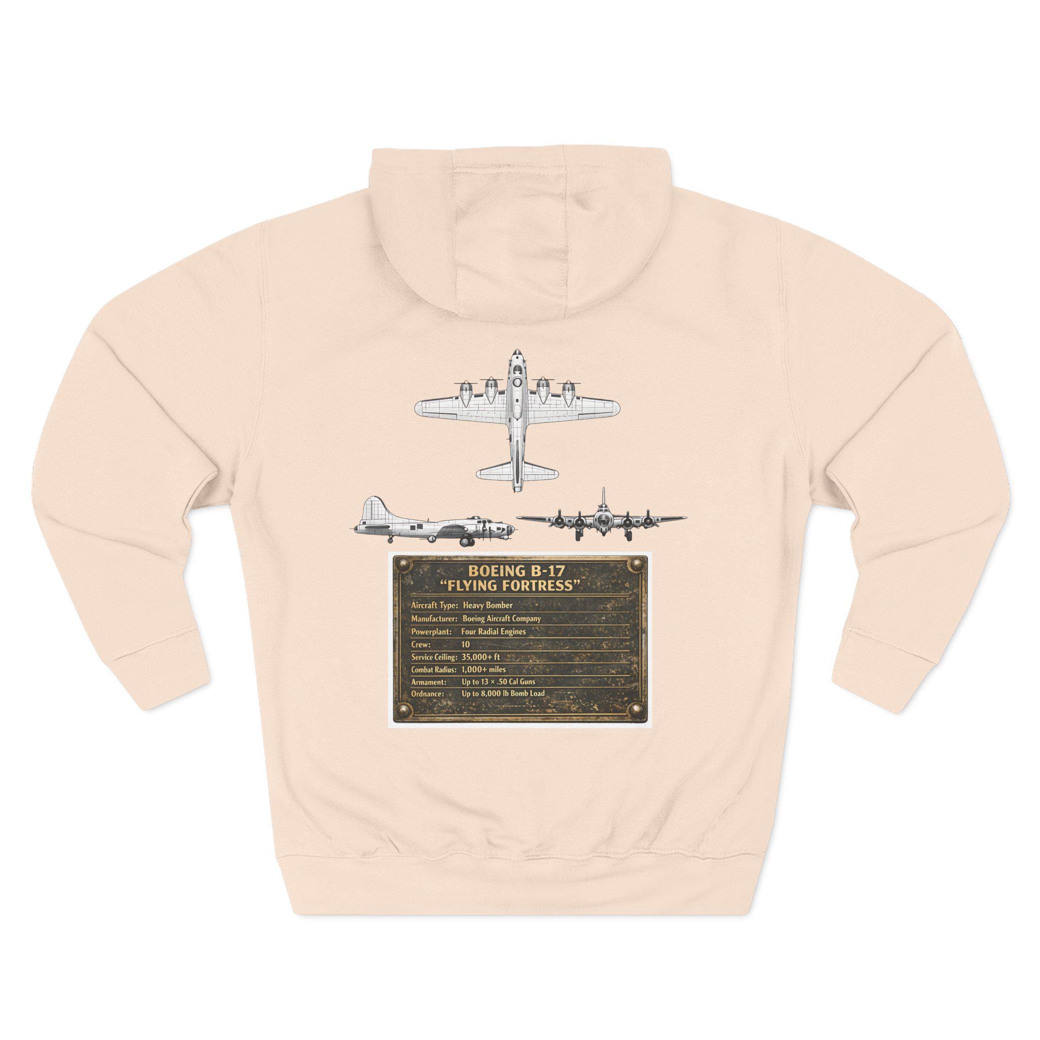 B17 Bomber Schematic Hoodie, design on back Vintage Airplane Enthusiast Pullover