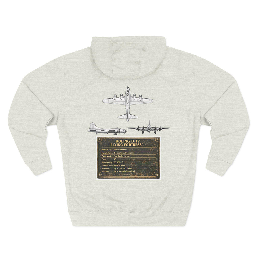 B17 Bomber Schematic Hoodie, design on back Vintage Airplane Enthusiast Pullover