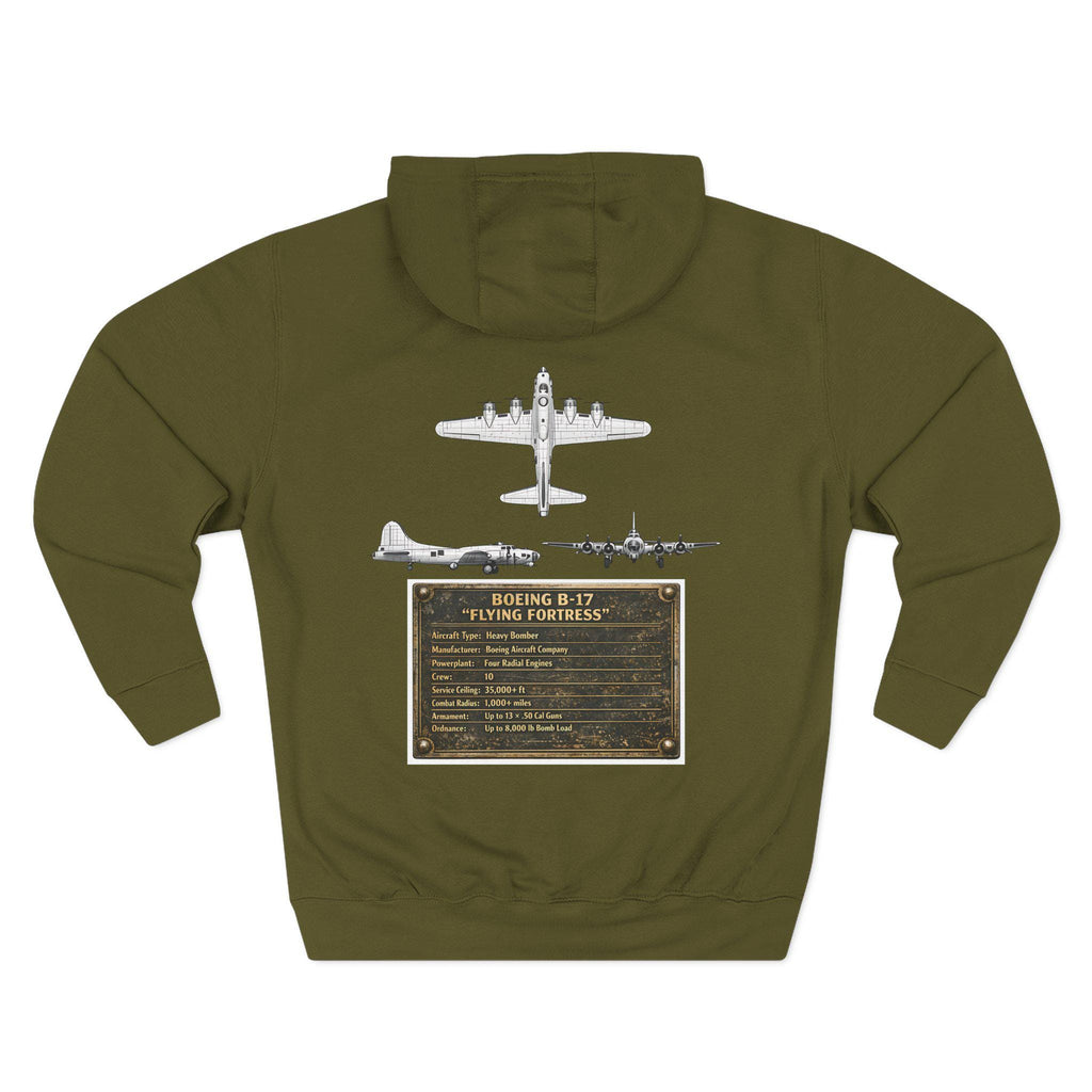 B17 Bomber Schematic Hoodie, design on back Vintage Airplane Enthusiast Pullover