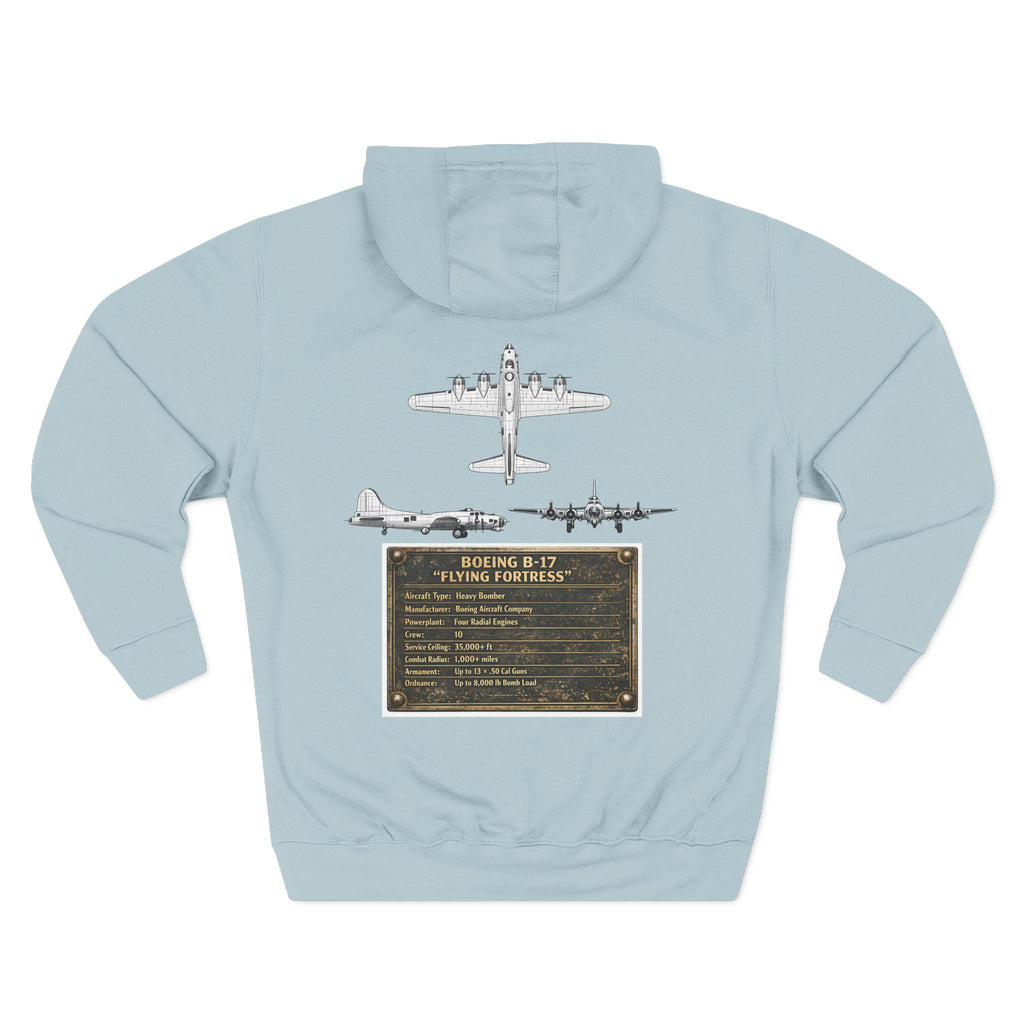 B17 Bomber Schematic Hoodie, design on back Vintage Airplane Enthusiast Pullover