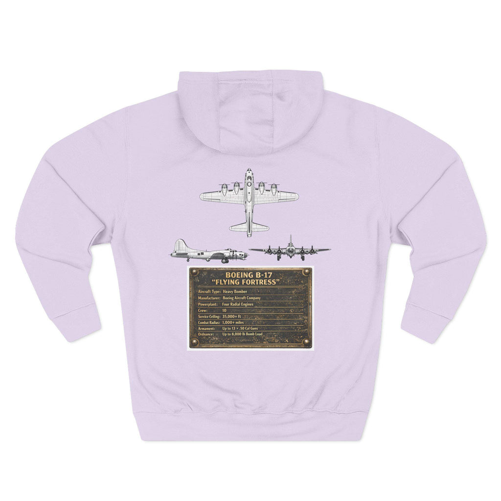 B17 Bomber Schematic Hoodie, design on back Vintage Airplane Enthusiast Pullover