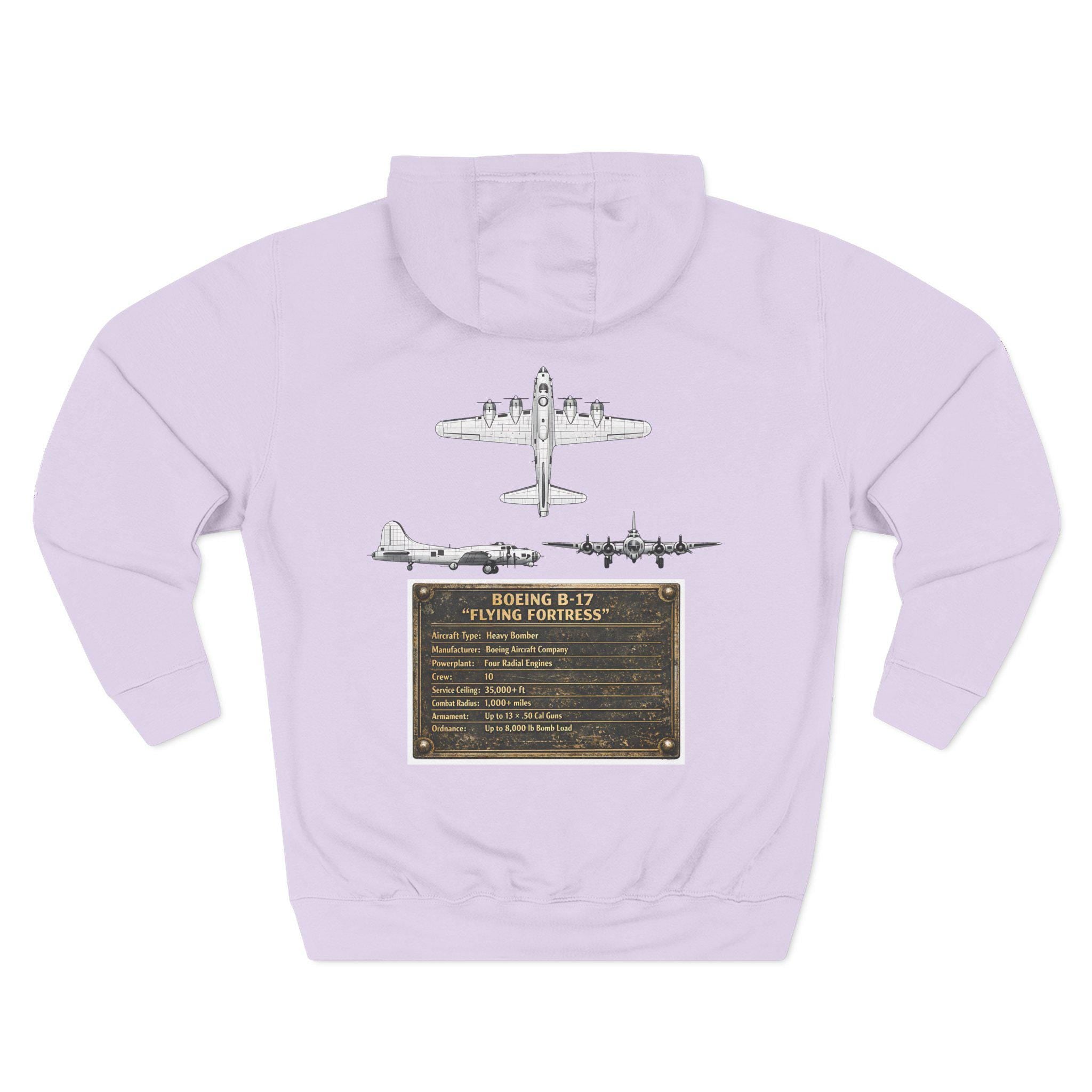 B17 Bomber Schematic Hoodie, design on back Vintage Airplane Enthusiast Pullover