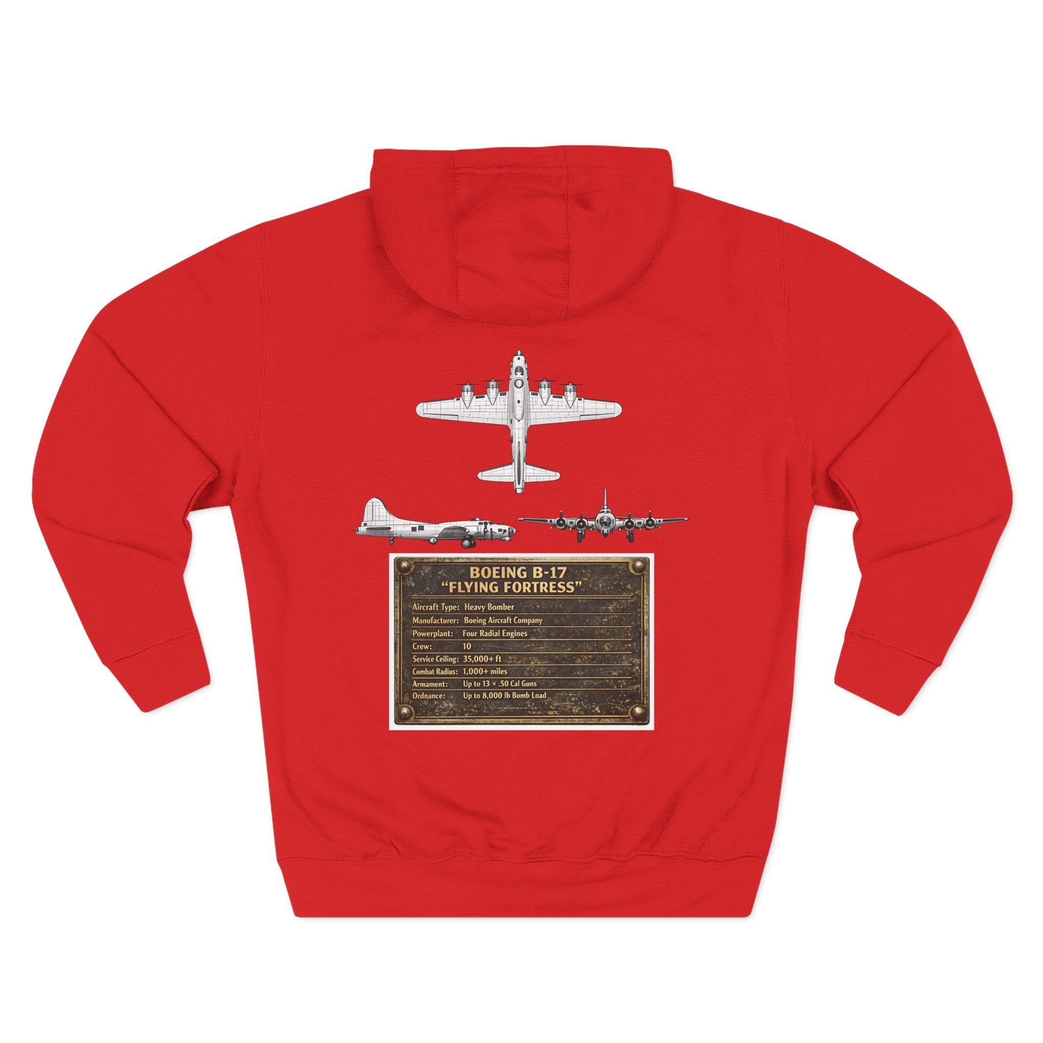 B17 Bomber Schematic Hoodie, design on back Vintage Airplane Enthusiast Pullover