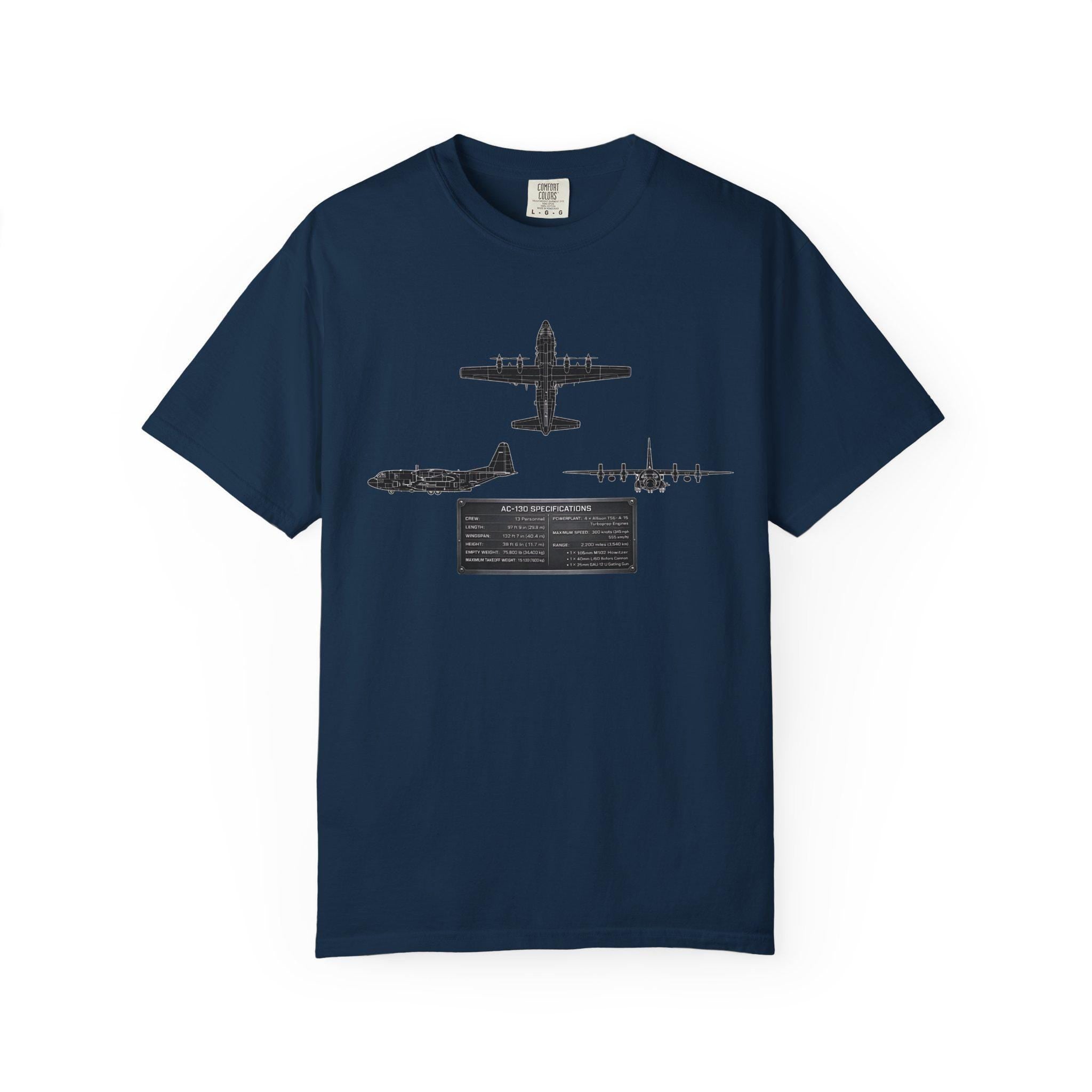 AC-130 Gunship Schematic Blueprint T-shirt | Angel of Death Diagram Military Aircraft
