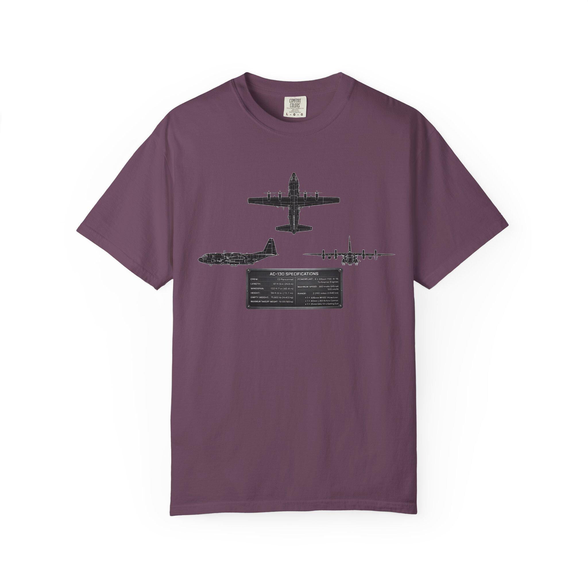 AC-130 Gunship Schematic Blueprint T-shirt | Angel of Death Diagram Military Aircraft