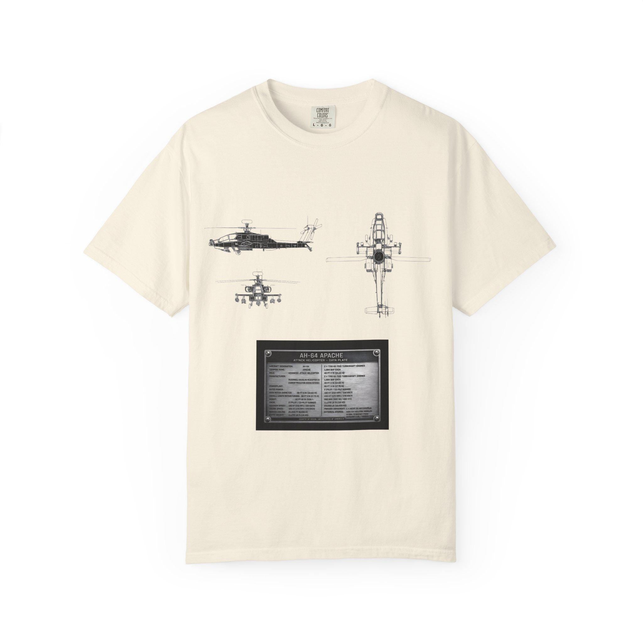 AH-64 Apache Helicopter Schematic T-shirt | Blueprint Military Diagram