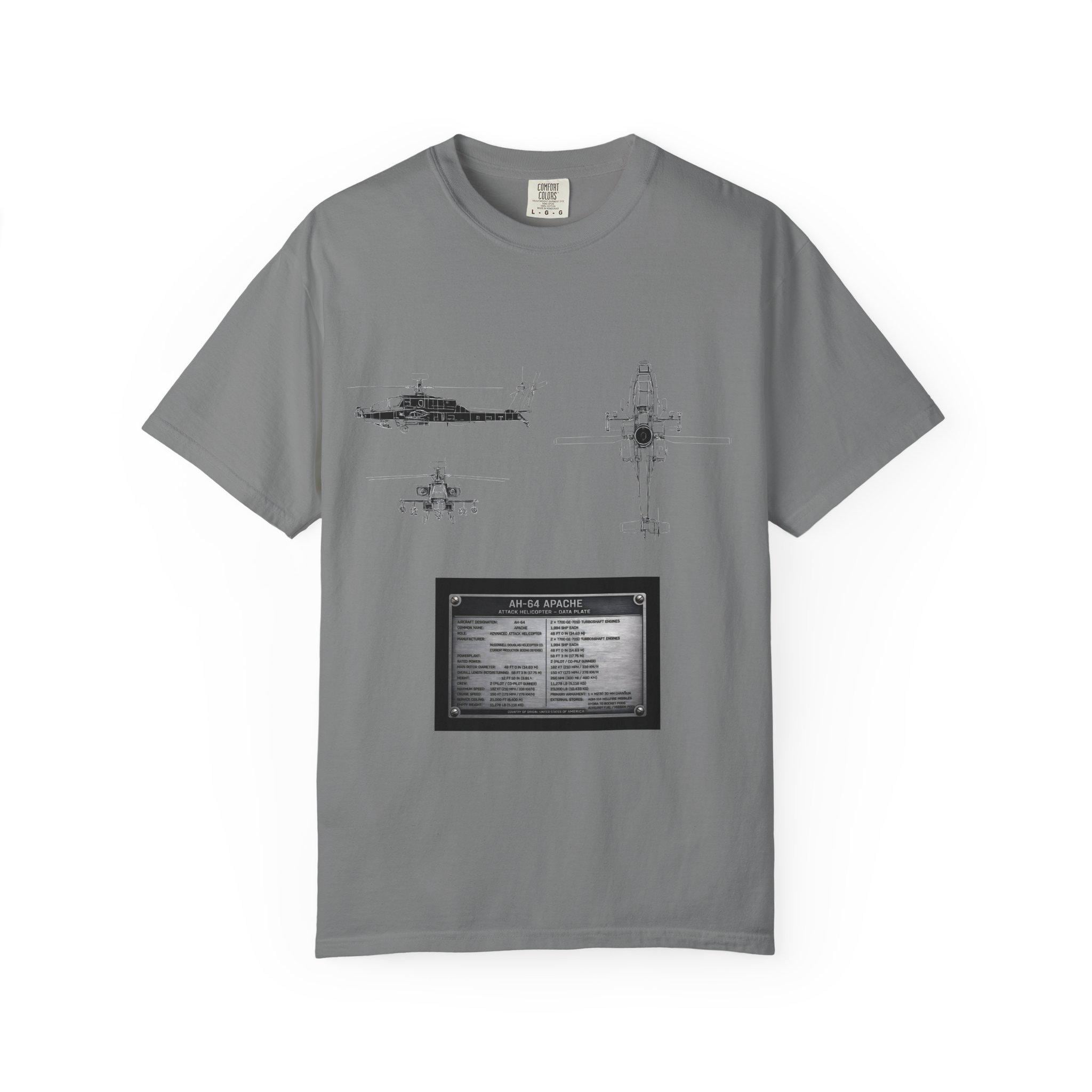 AH-64 Apache Helicopter Schematic T-shirt | Blueprint Military Diagram