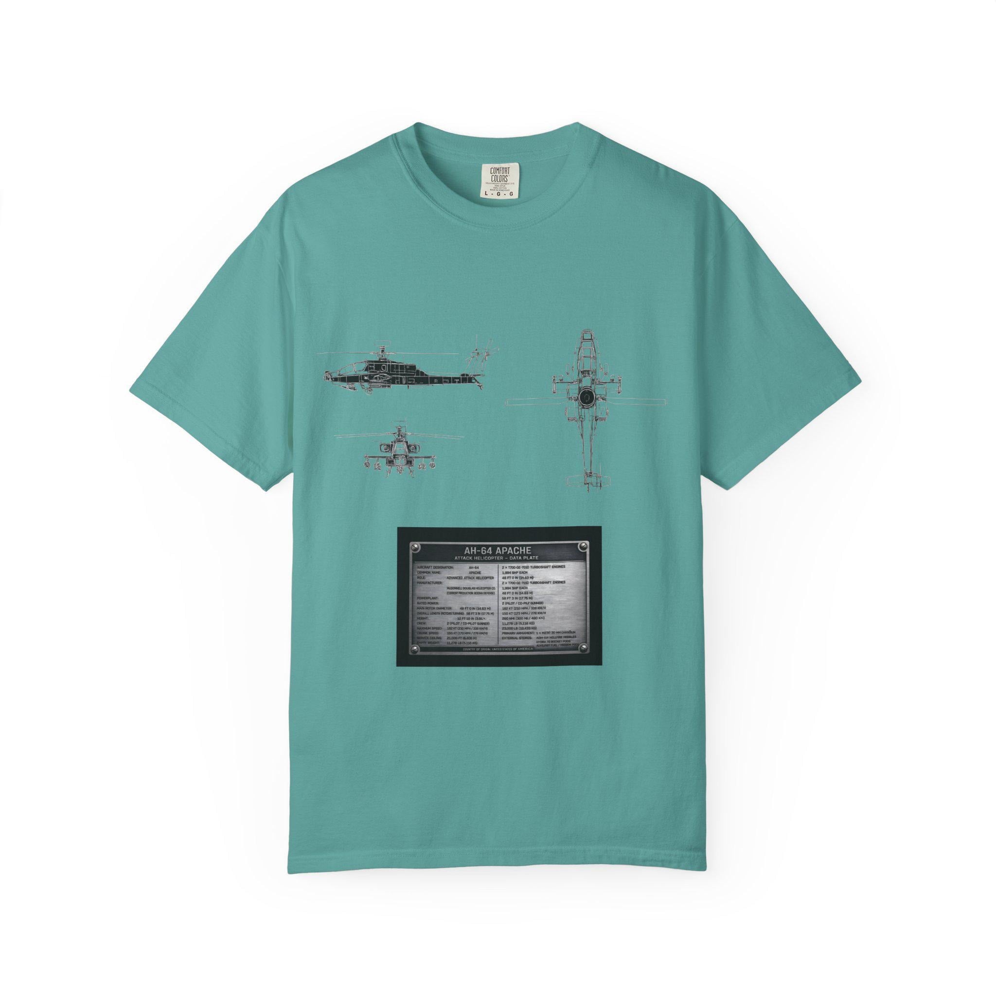 AH-64 Apache Helicopter Schematic T-shirt | Blueprint Military Diagram