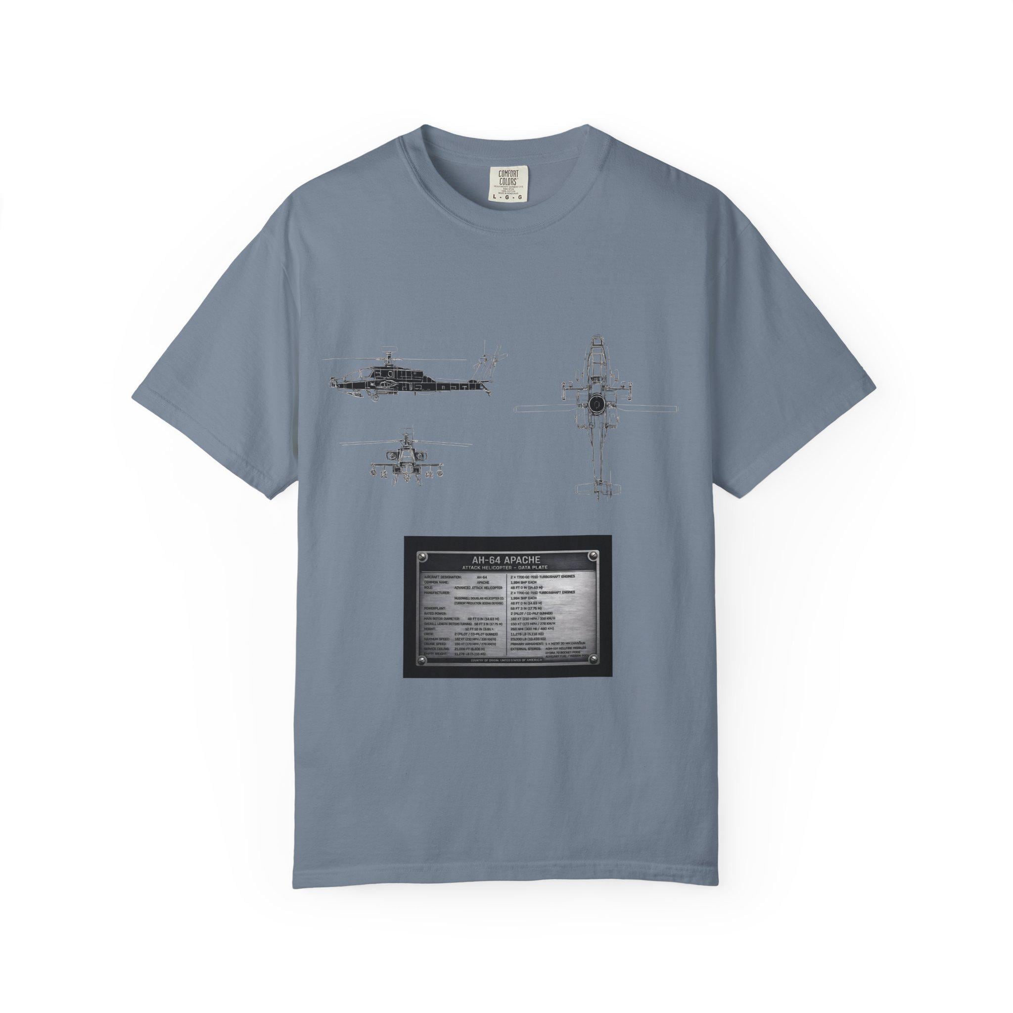AH-64 Apache Helicopter Schematic T-shirt | Blueprint Military Diagram